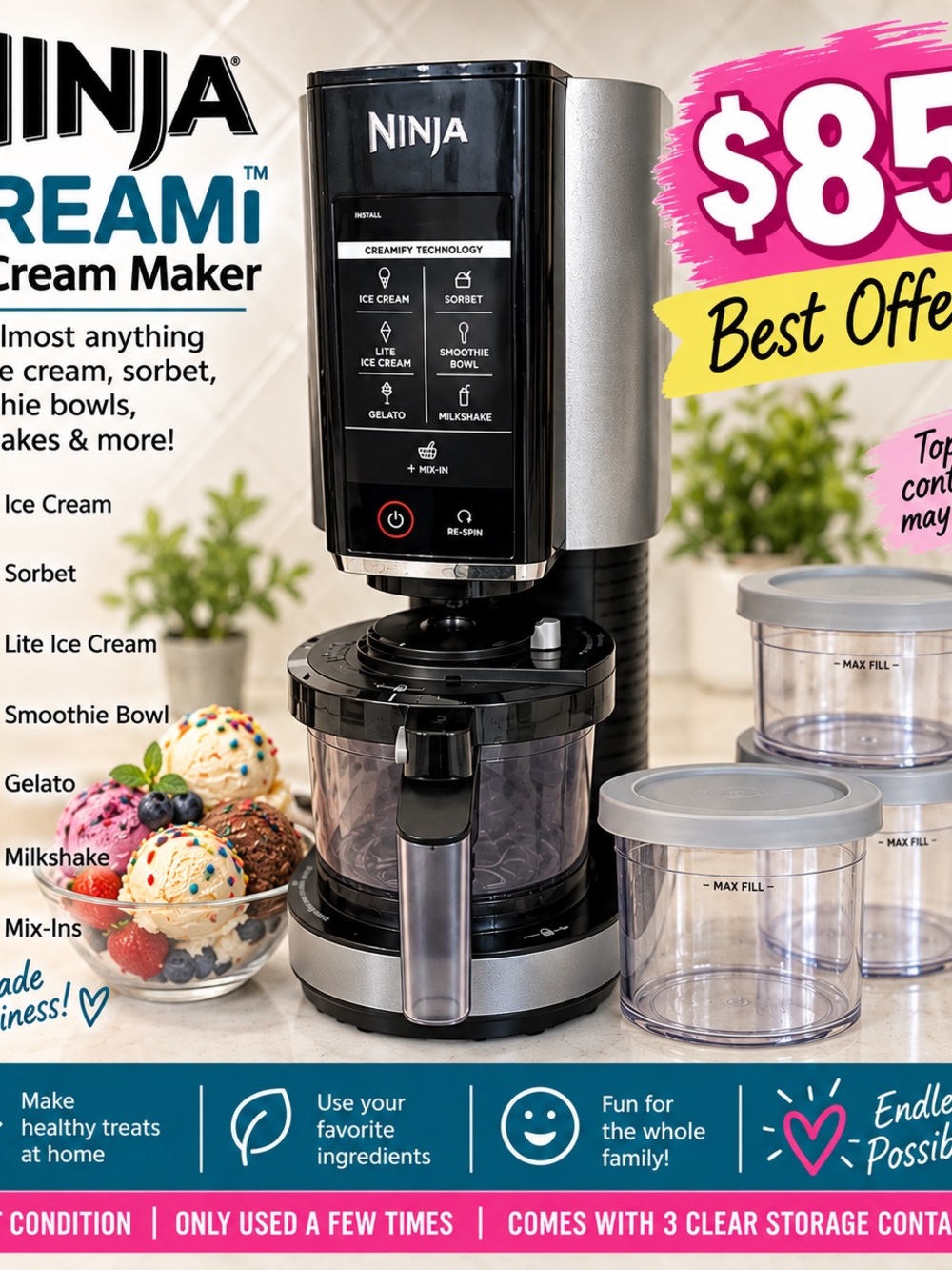 Ninja Creami Ice Cream Maker in Black and Silver